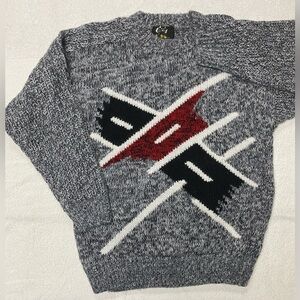 Vintage 80s/90s Abstract Wool Sweater Gray, Black, White & Red – No Size Tag